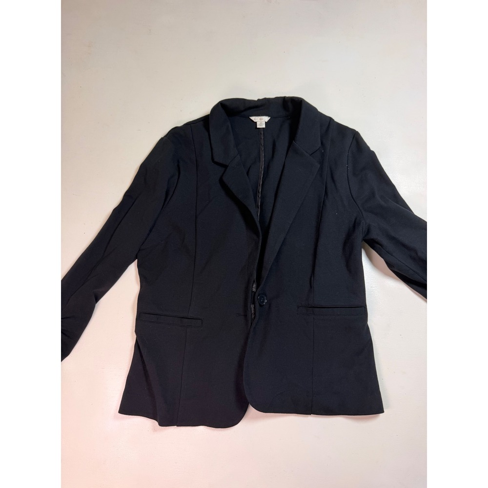 Est. 1946 Blazer Women Medium Black Excellent Ruched 3/4 Sleeve Stretch Jacket